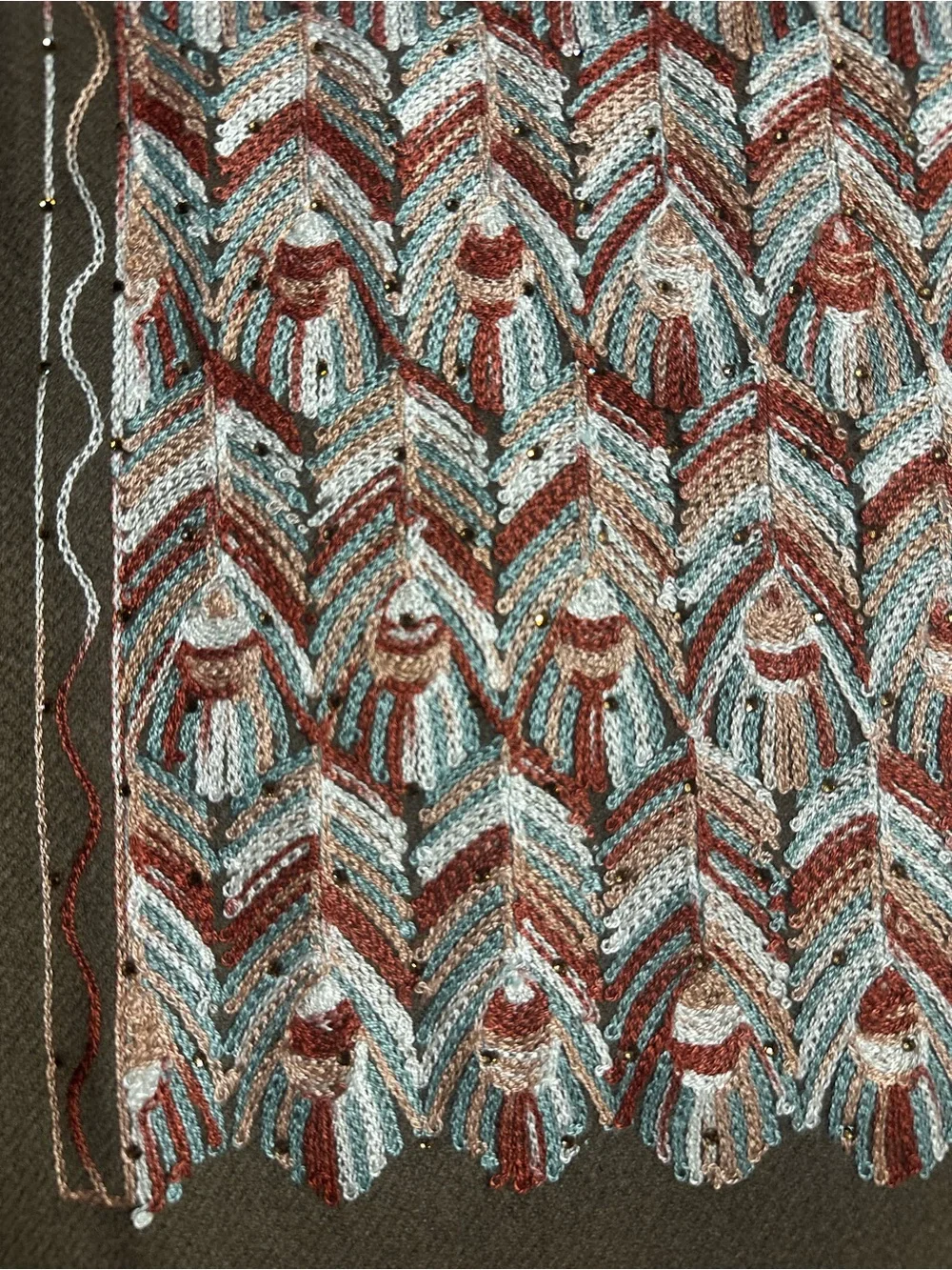 Women's neutral Pattern Fringe Alpaca, Lama Luxury Wrap Shawl w tiny rhinestones